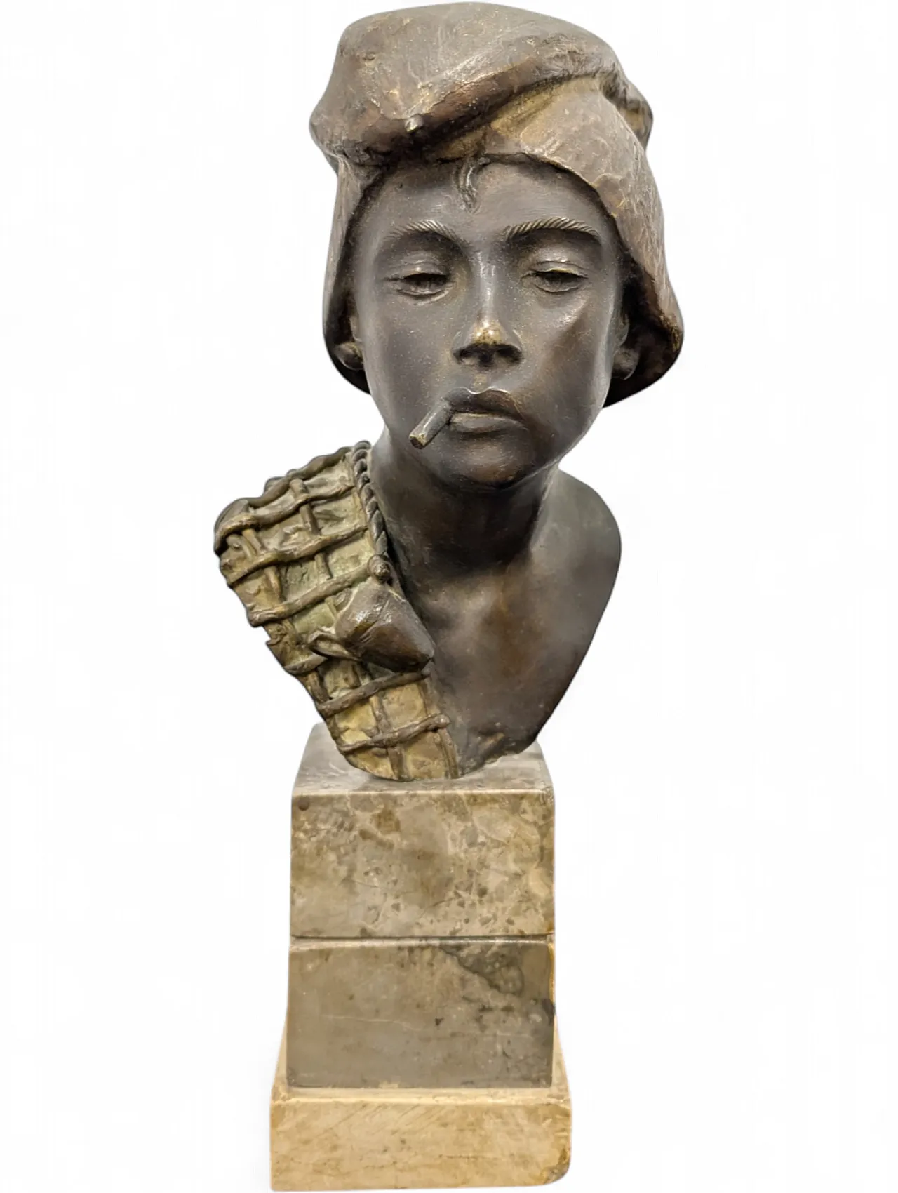Bronze bust sculpture by A. D'orsi "Scugnizzo" as a child Naples, 19th 18