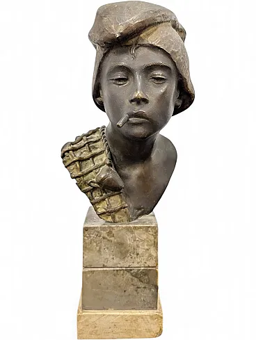 Bronze bust sculpture by A. D'orsi Scugnizzo as a child Naples, 19th