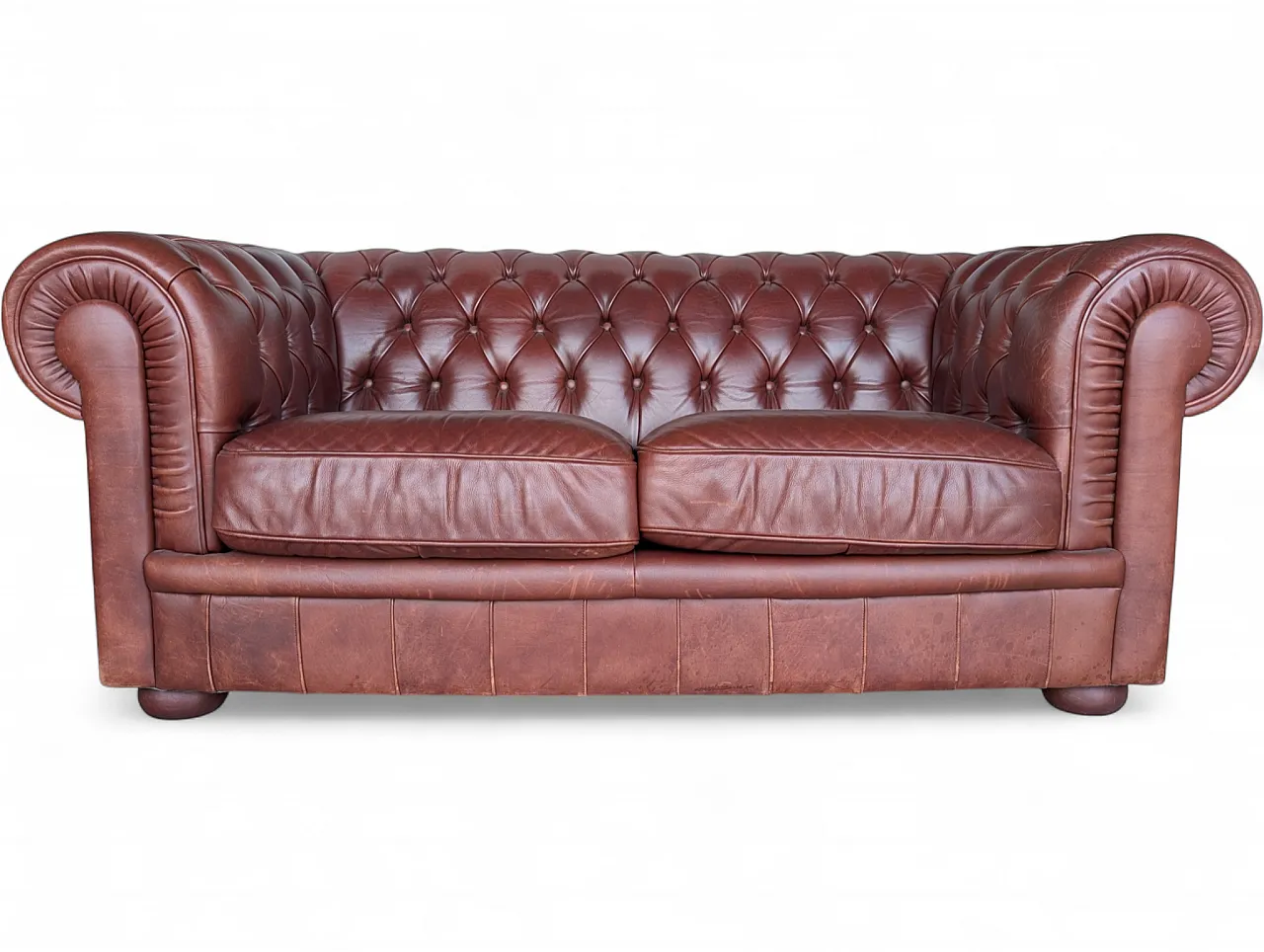 Burgundy two-seater chester sofa 1980s 6