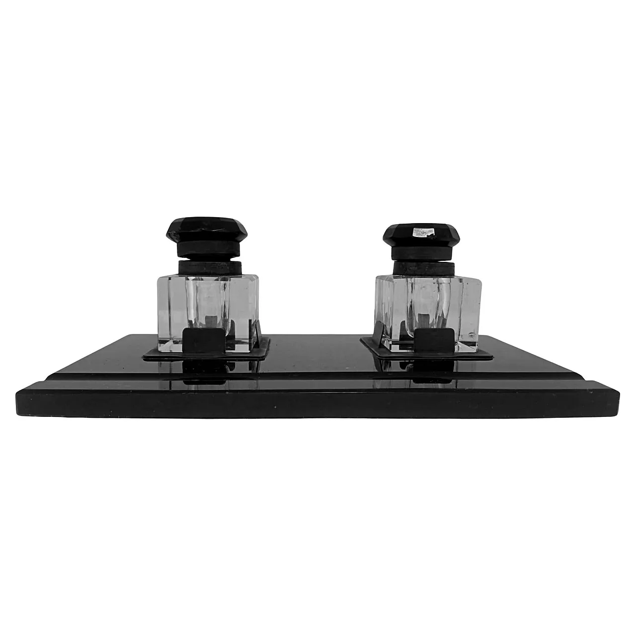 Arte decò inkwells set from years '30 razional fine design in rare black glass 1
