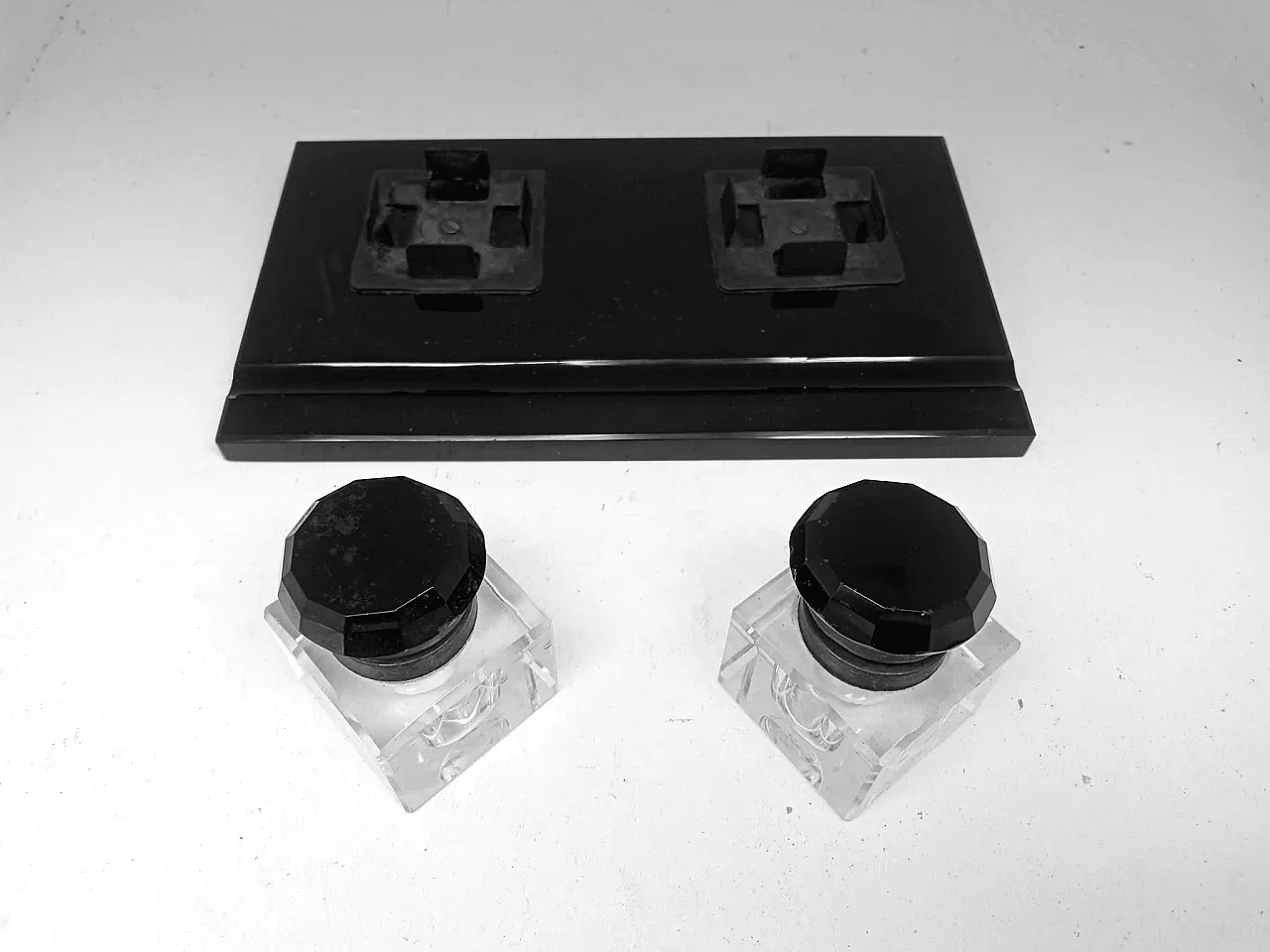 Arte decò inkwells set from years '30 razional fine design in rare black glass 9