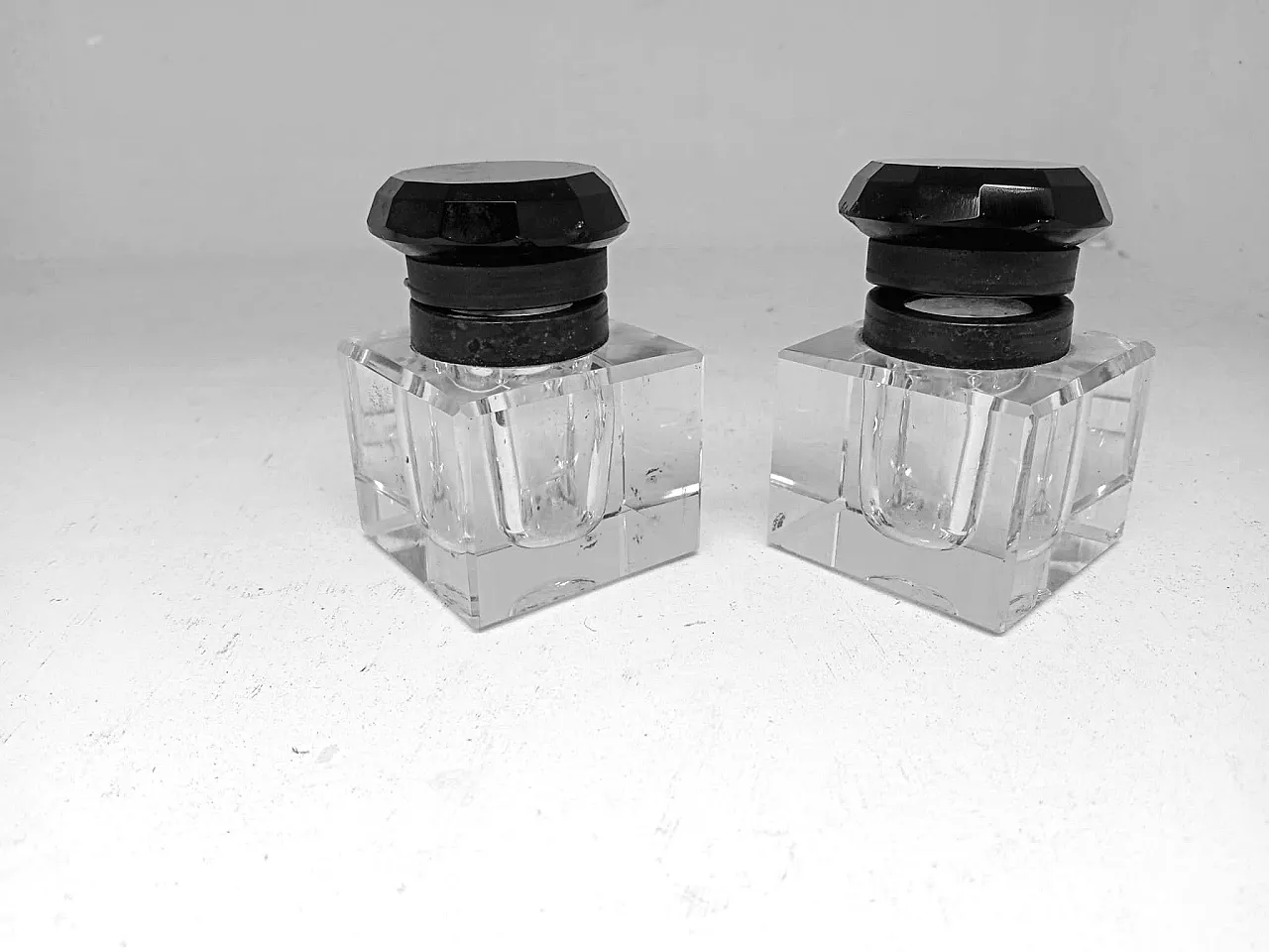 Arte decò inkwells set from years '30 razional fine design in rare black glass 10