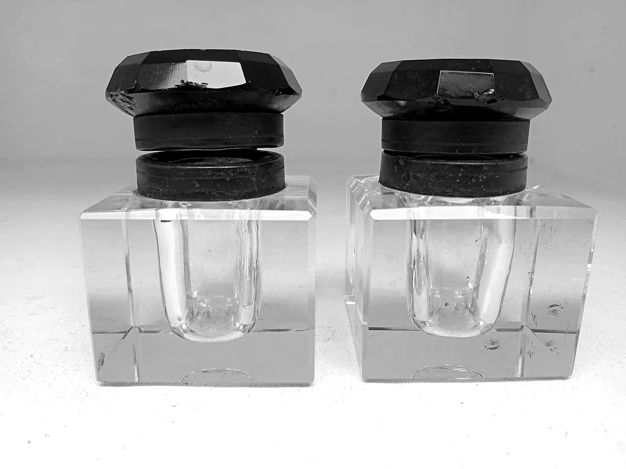Arte decò inkwells set from years '30 razional fine design in rare black glass 11