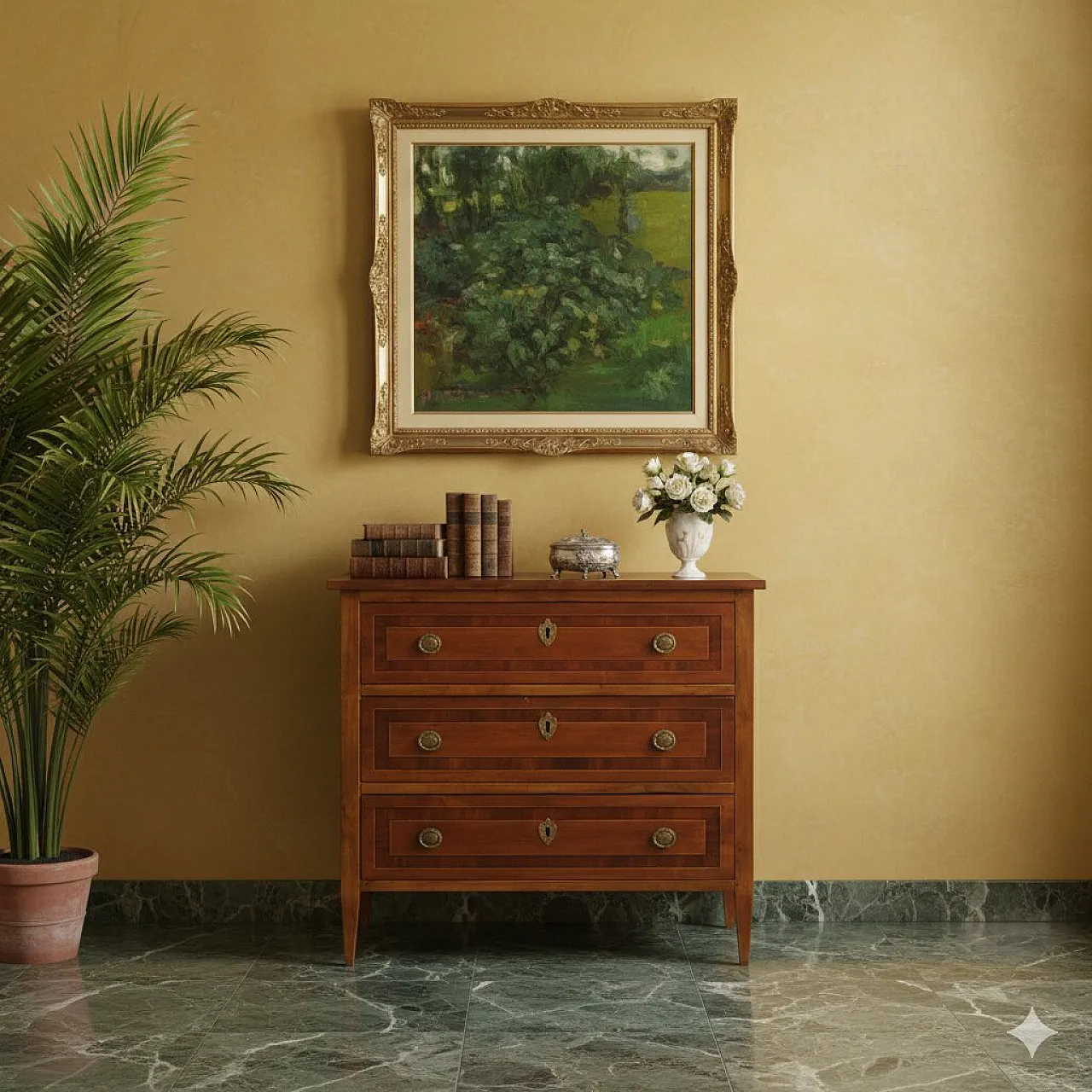 Cassettone in ciliegio con finiture in mogano, ebano e acero, '800 2