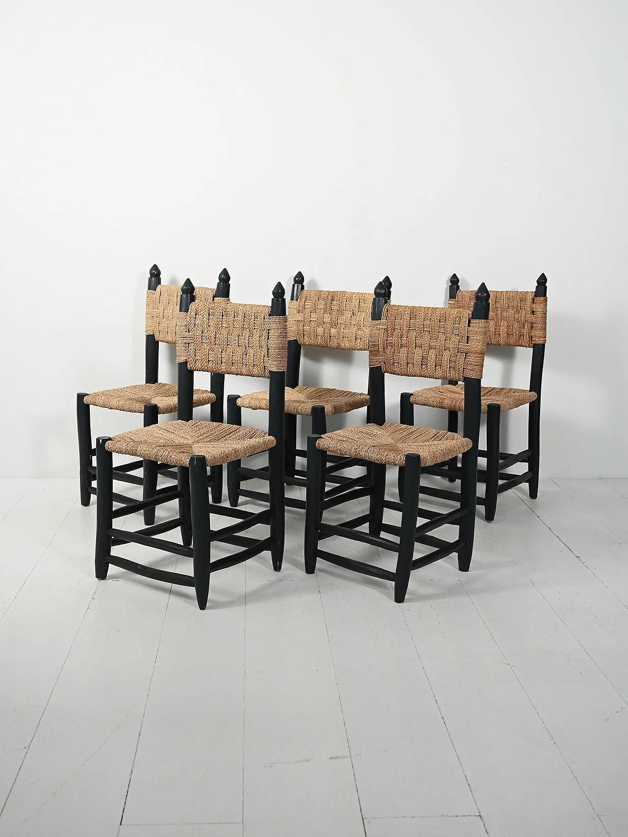5 wooden Moroccan chairs, 70s 1