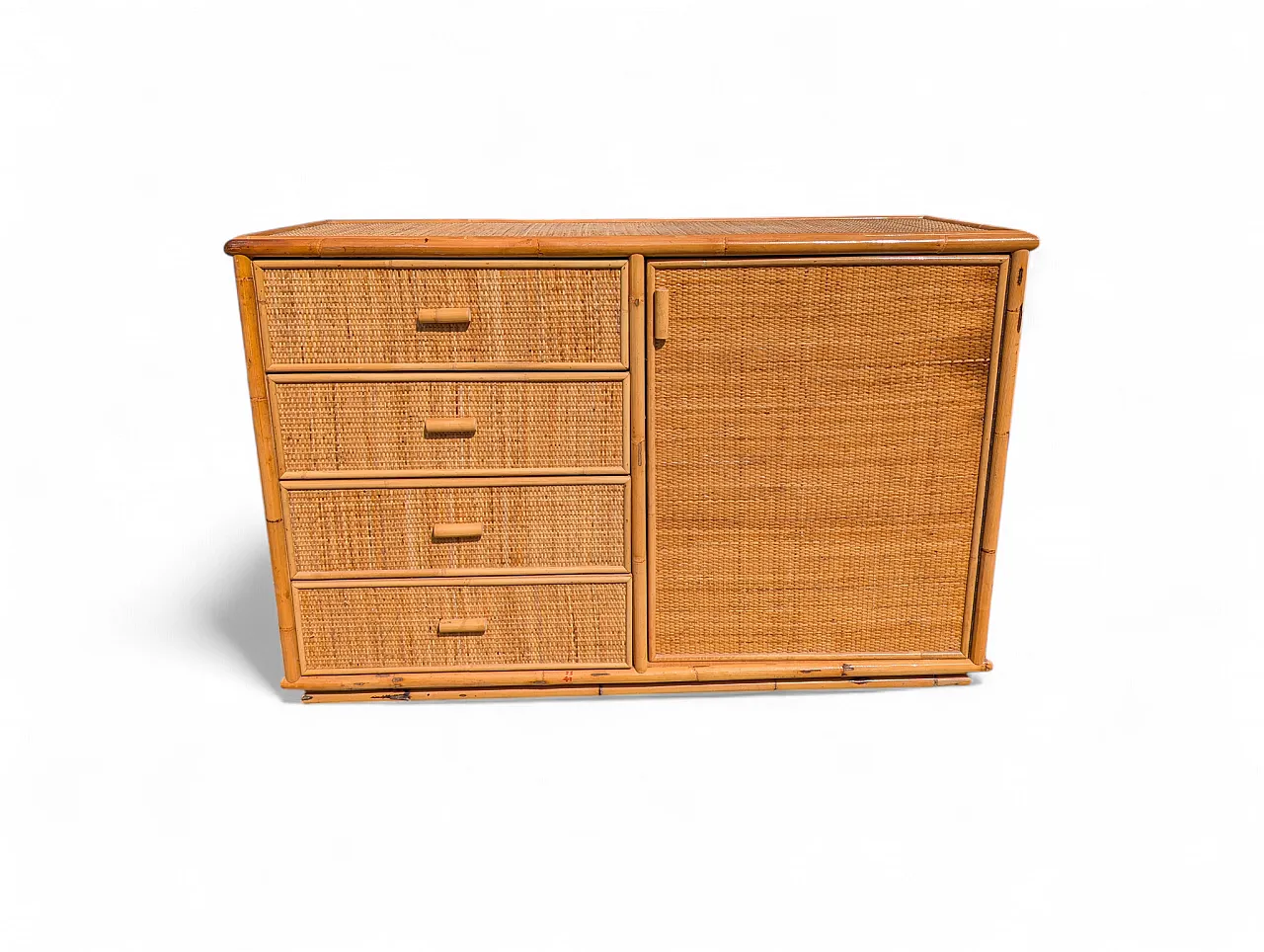 Wicker cabinet with 4 drawers and 1 door, 1970s 1