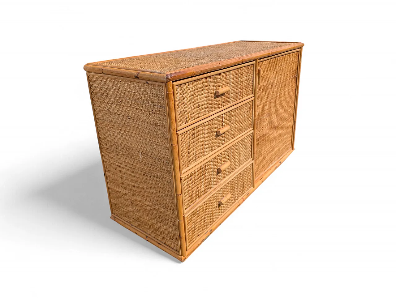 Wicker cabinet with 4 drawers and 1 door, 1970s 2