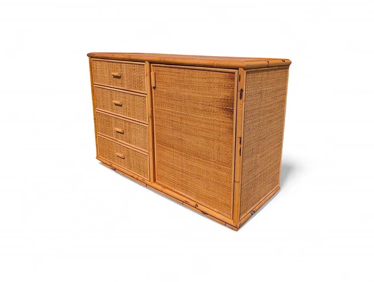 Wicker cabinet with 4 drawers and 1 door, 1970s 3