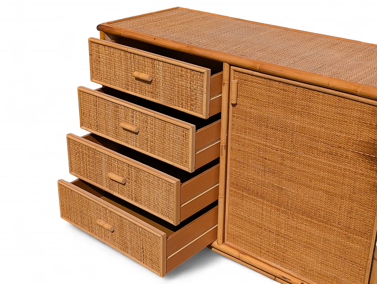 Wicker cabinet with 4 drawers and 1 door, 1970s 5