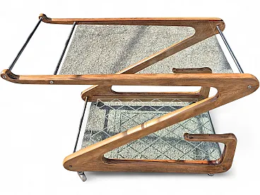 Carrello Bar di Cesare Lacca, legno curvato, vetro molato, anni '50