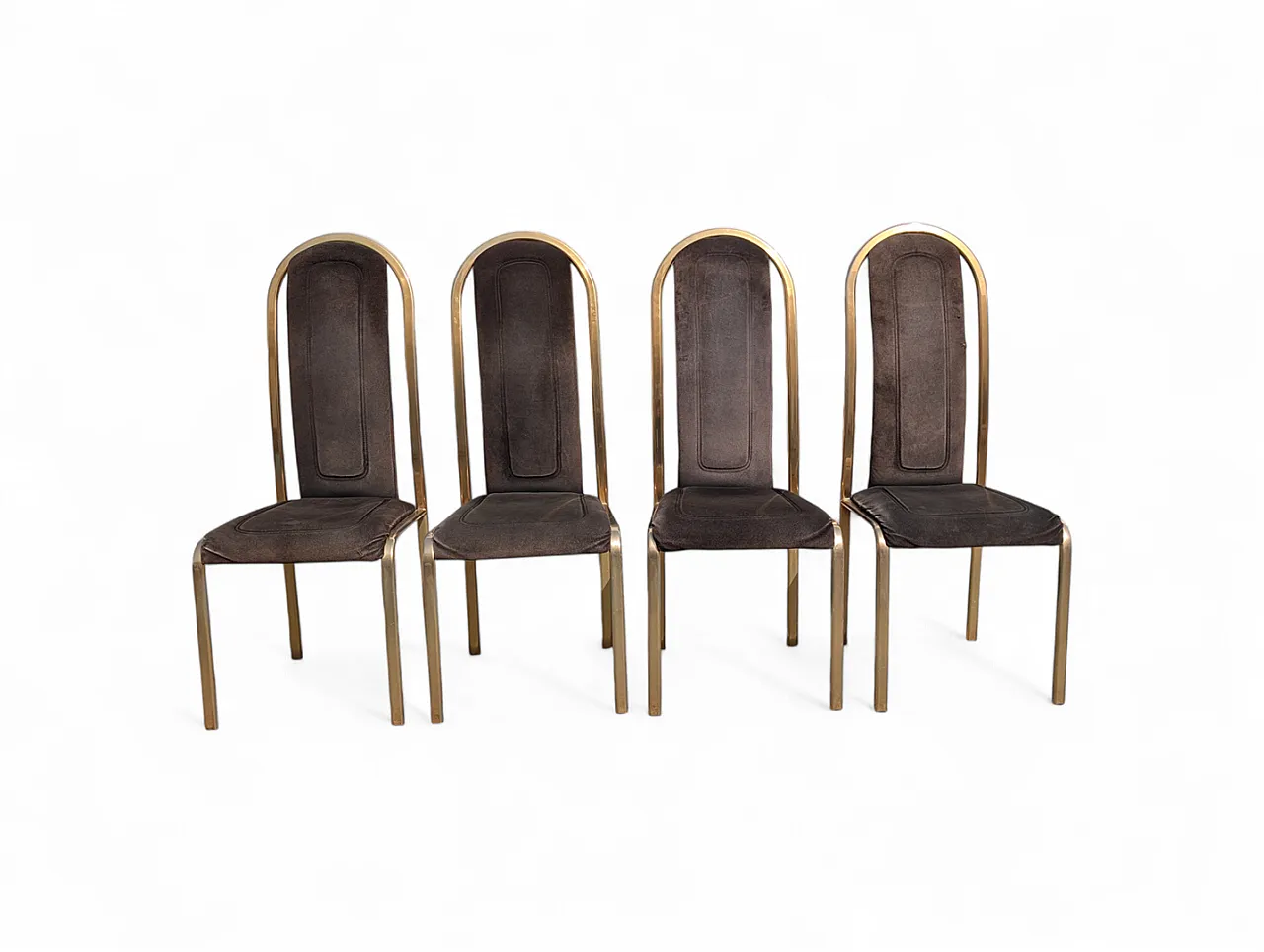 Set of 4 70s fabric and brass chairs 1