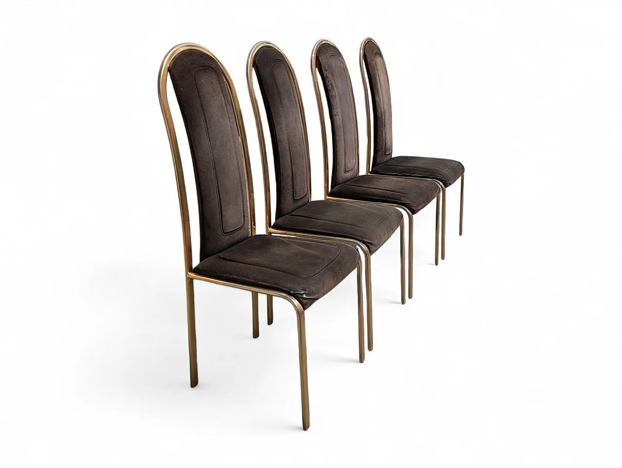 Set of 4 70s fabric and brass chairs 2