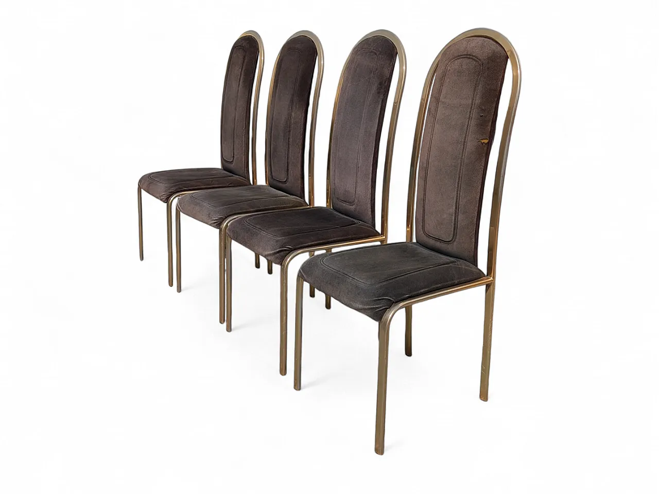 Set of 4 70s fabric and brass chairs 3