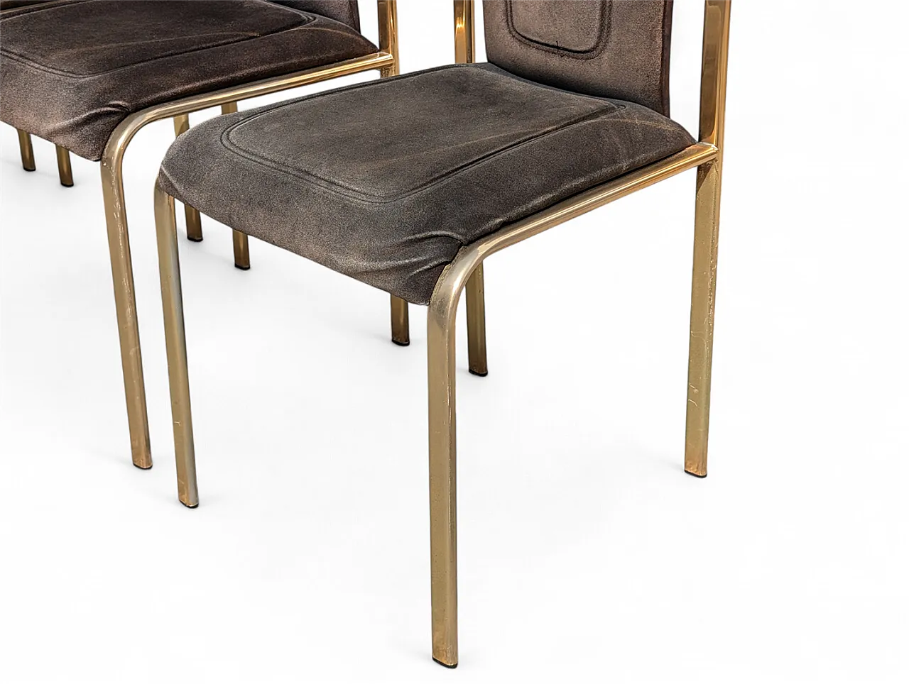 Set of 4 70s fabric and brass chairs 5