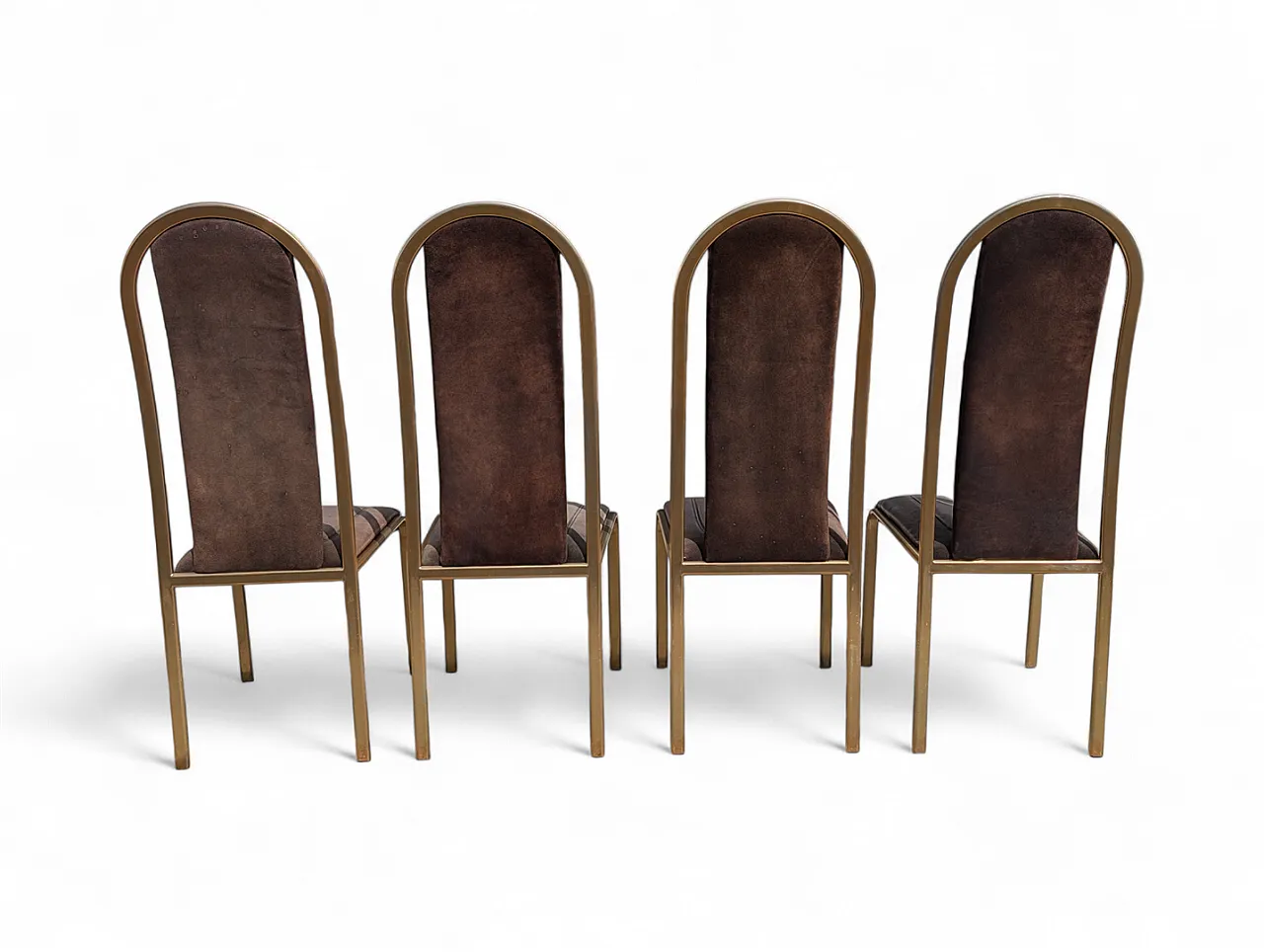 Set of 4 70s fabric and brass chairs 7