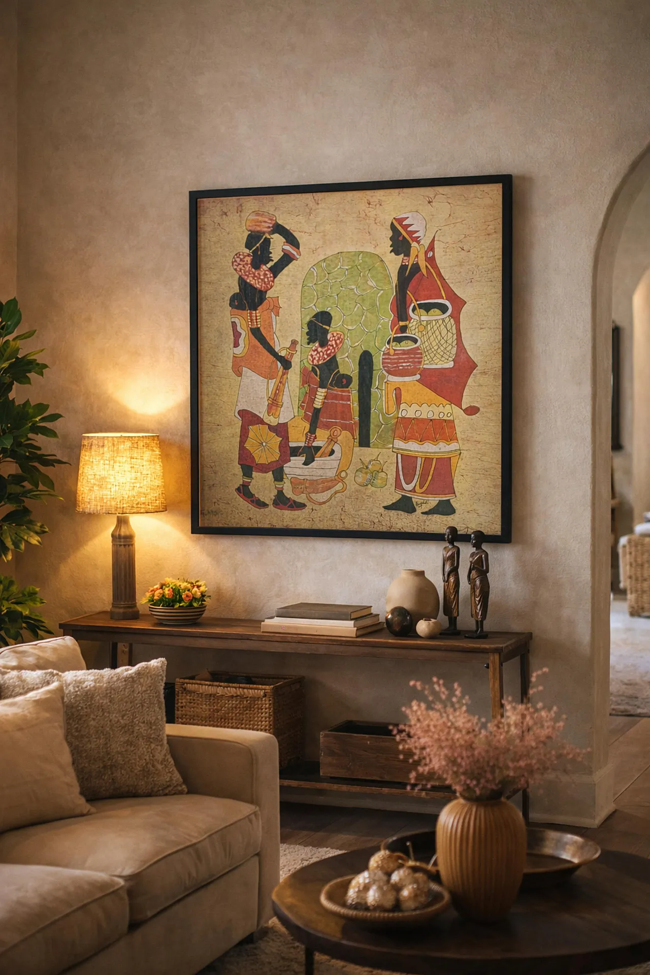 African Batik painting by Hamidi, art on fabric, 20th century 8