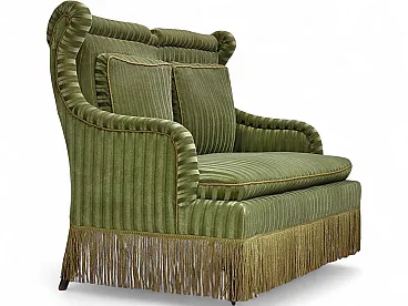 Anni '50, divano danese a 2 posti, mobili in velluto verde, legno di faggio.