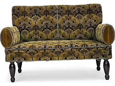 Anni '30, divano letto/divano danese a 2 posti con braccioli ribaltabili, mobili in velluto verde.