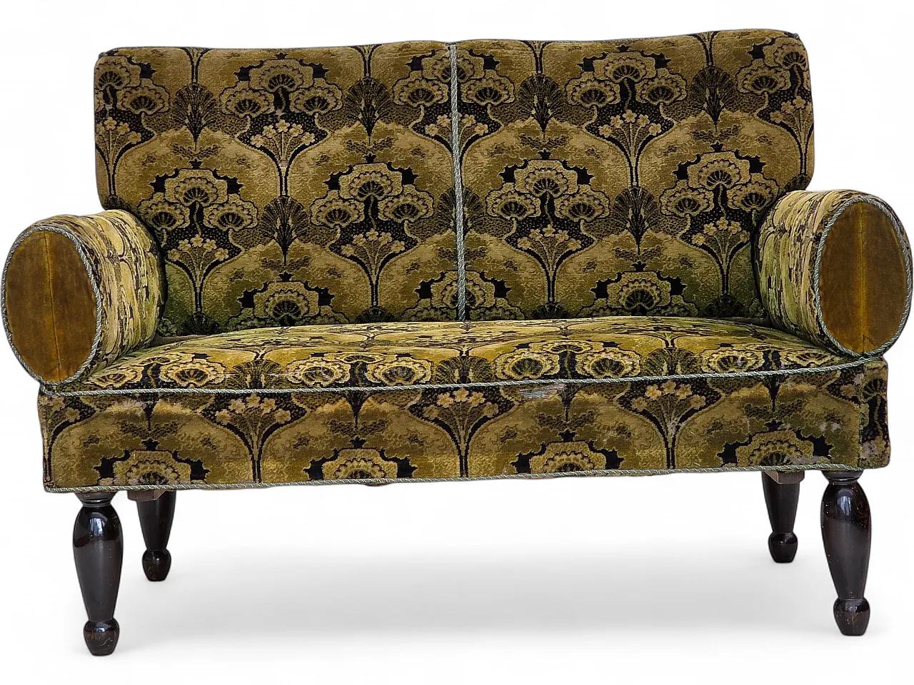 Divano danese 2 posti con braccioli ribaltabili, velluto, anni '30 28