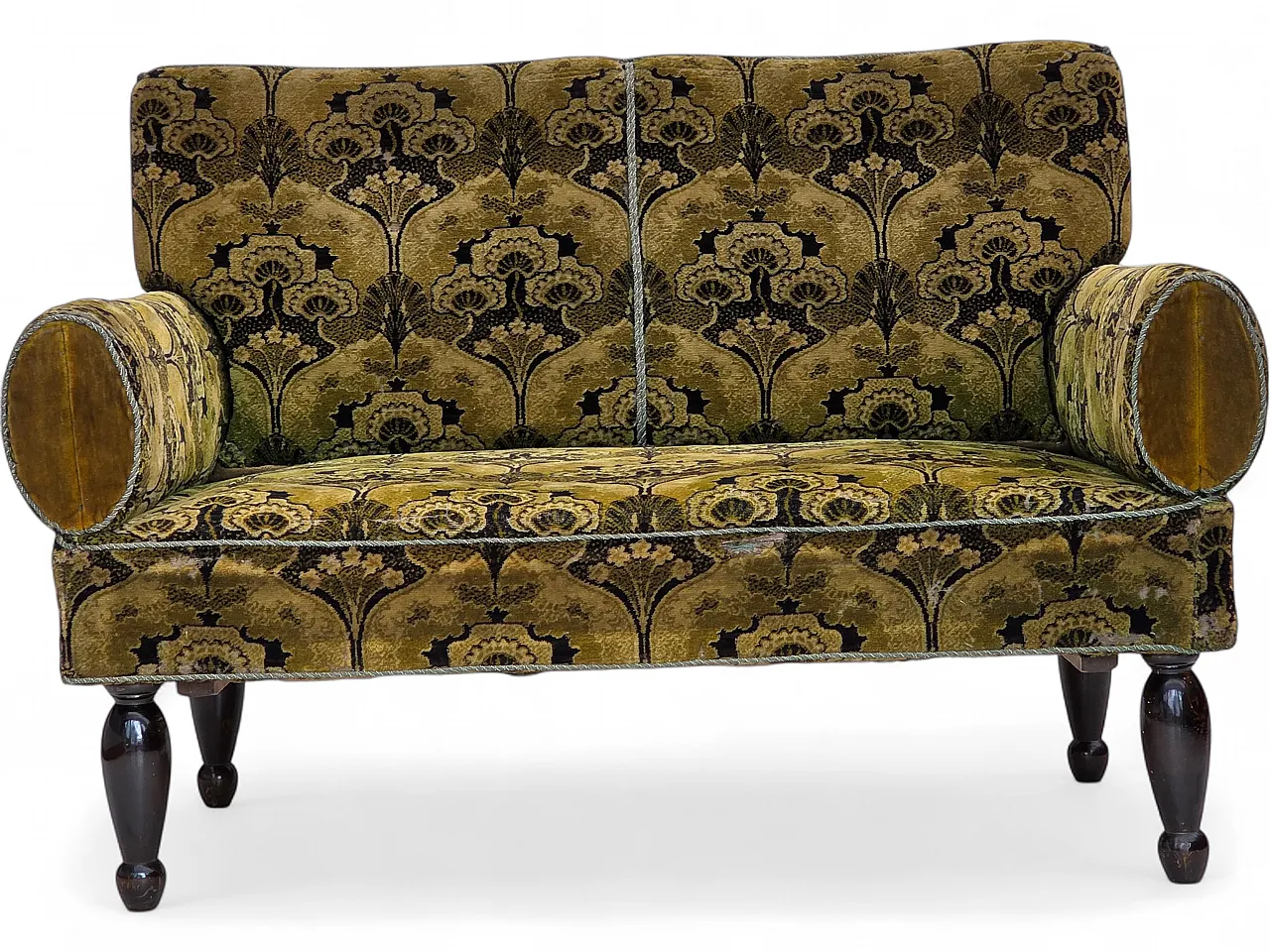 Divano danese 2 posti con braccioli ribaltabili, velluto, anni '30 29