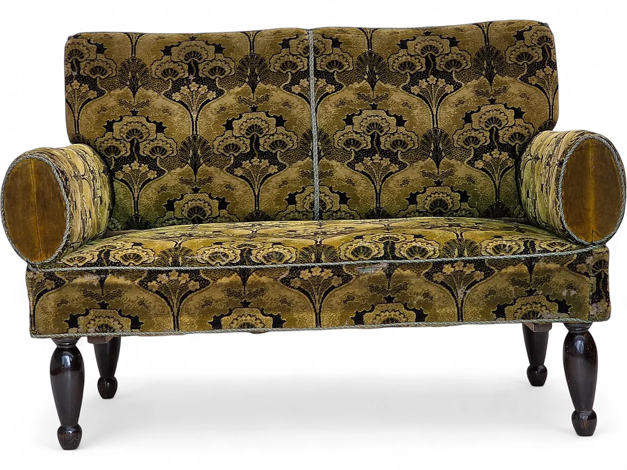 Divano danese 2 posti con braccioli ribaltabili, velluto, anni '30 30