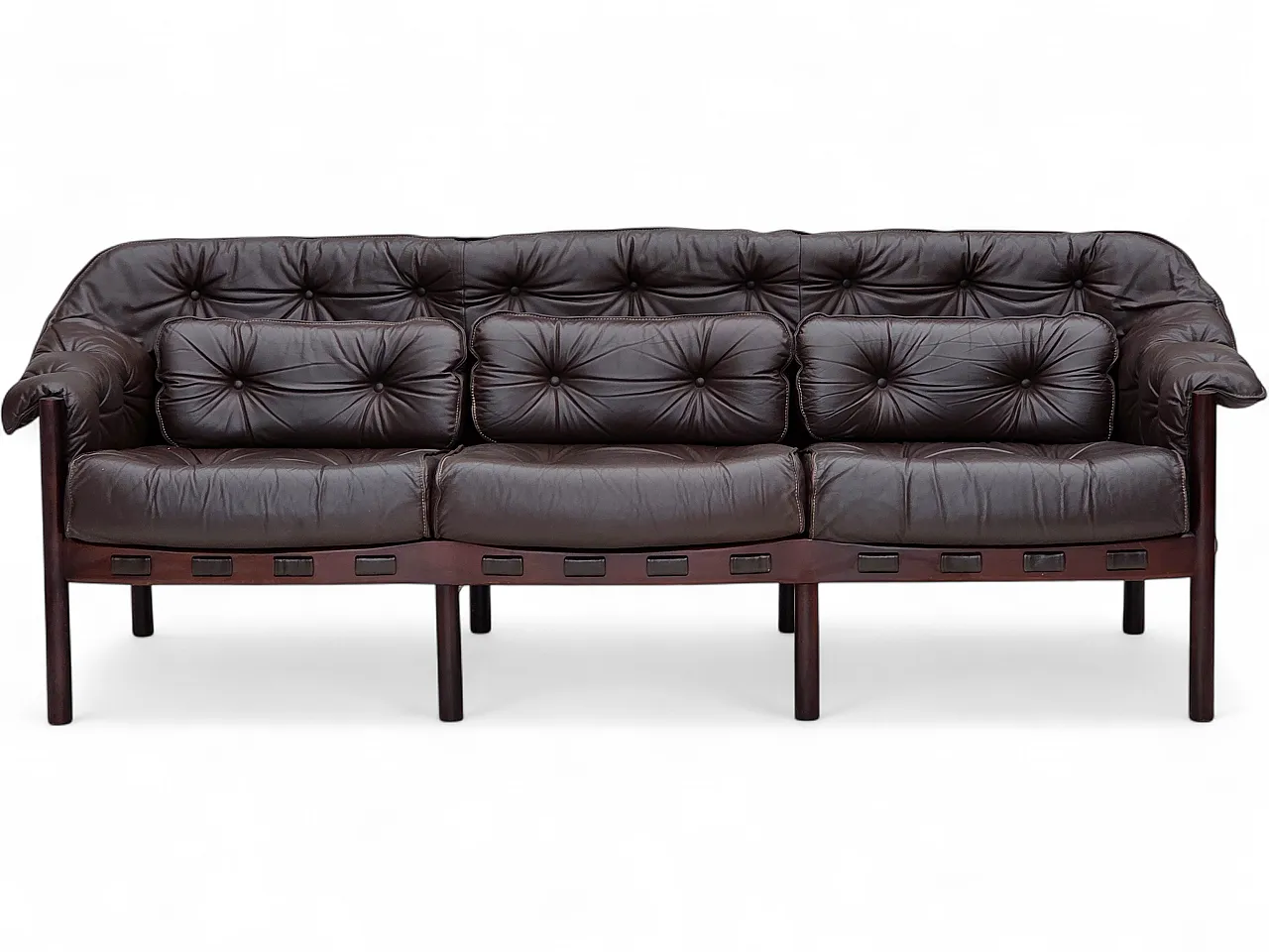 Divano scandinavo a 3 posti di Arne Norell, in pelle, anni '70 22