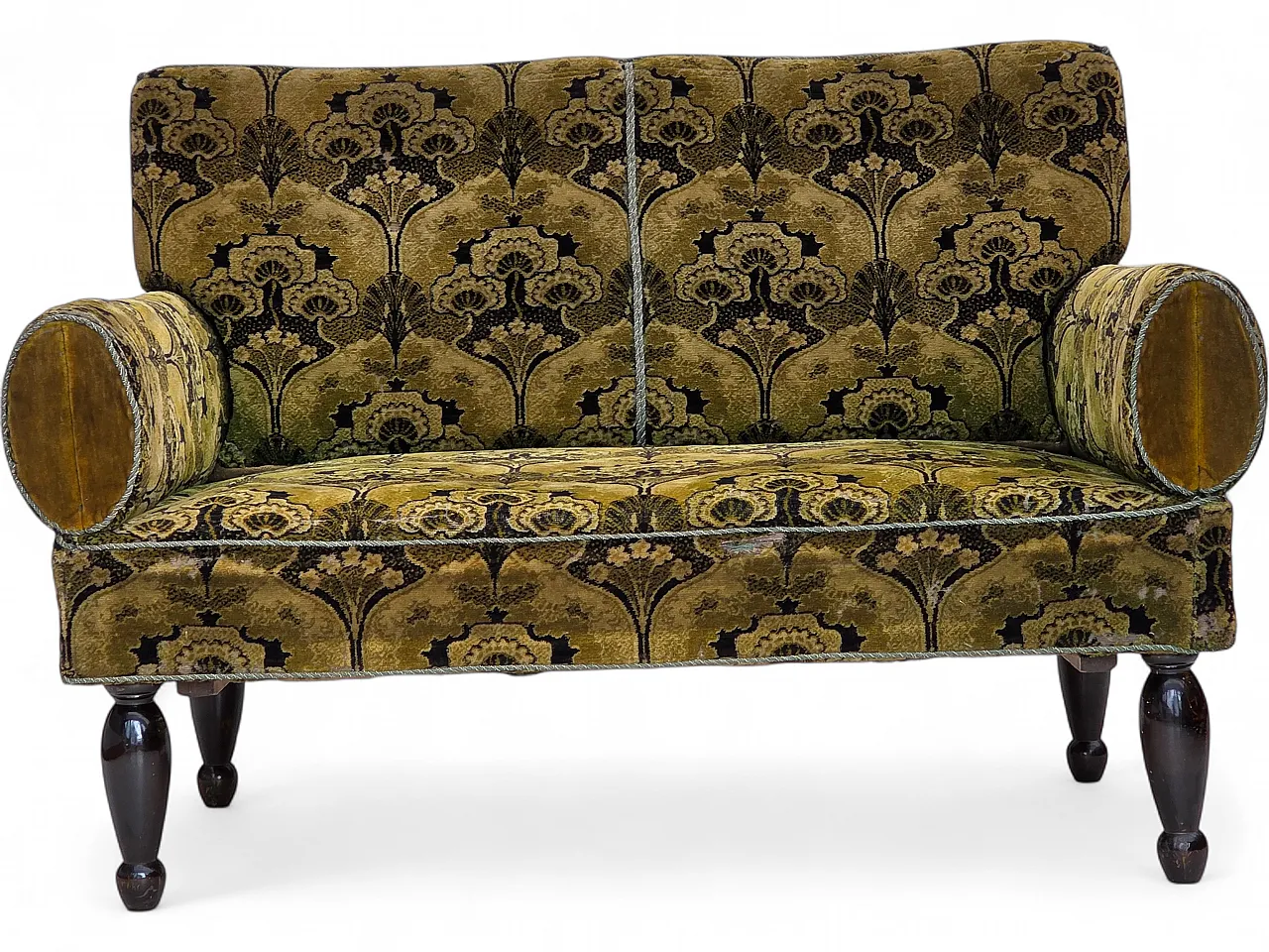 Divano danese 2 posti con braccioli ribaltabili, velluto, anni '30 31