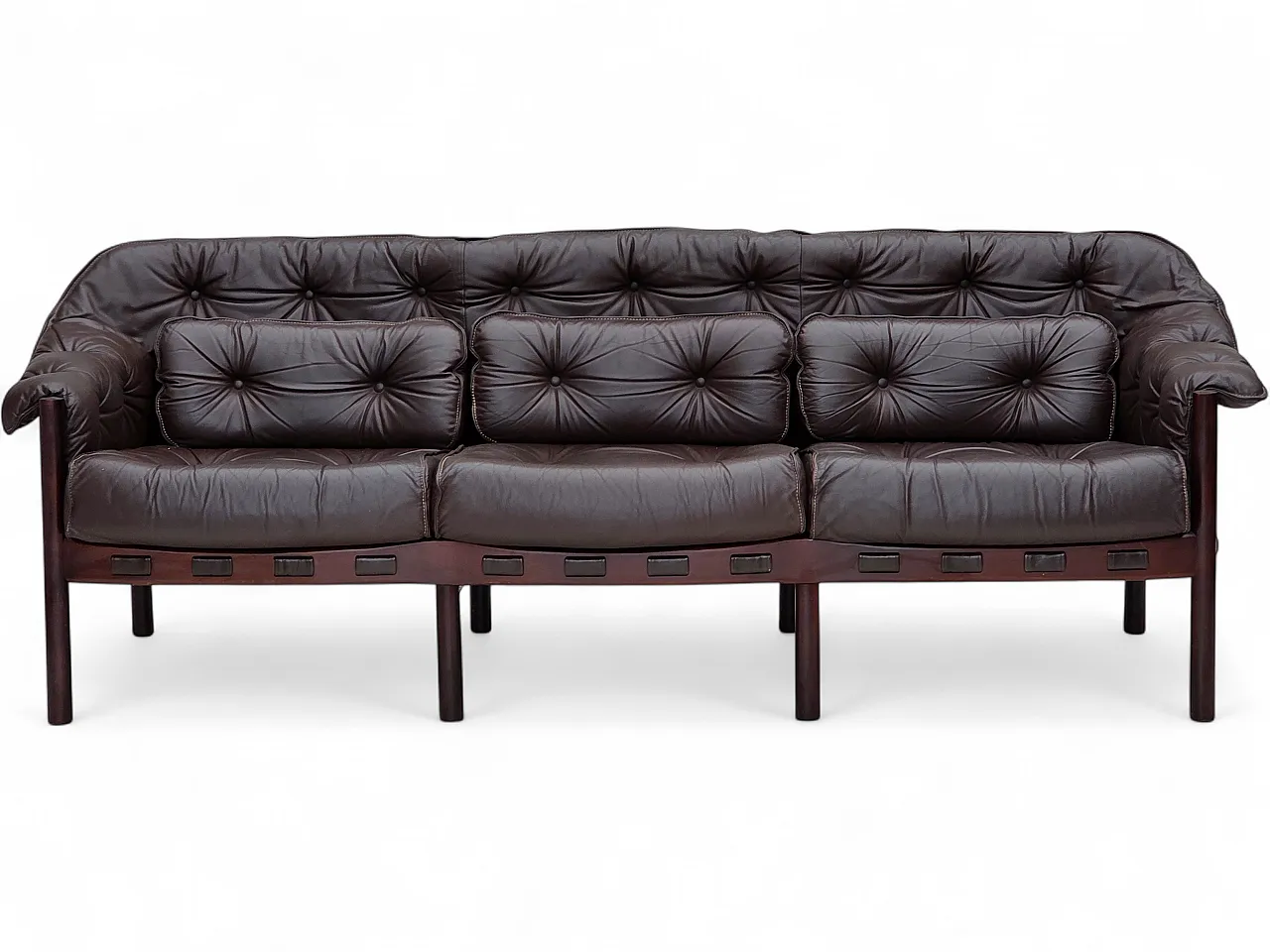 Divano scandinavo a 3 posti di Arne Norell, in pelle, anni '70 23