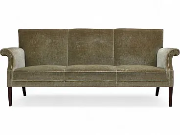 Anni '60, divano danese a 3 posti, mobili in velluto verde chiaro.