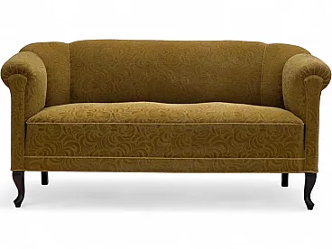 Anni '50, divano danese a 2 posti, arredamento originale in lana verde.