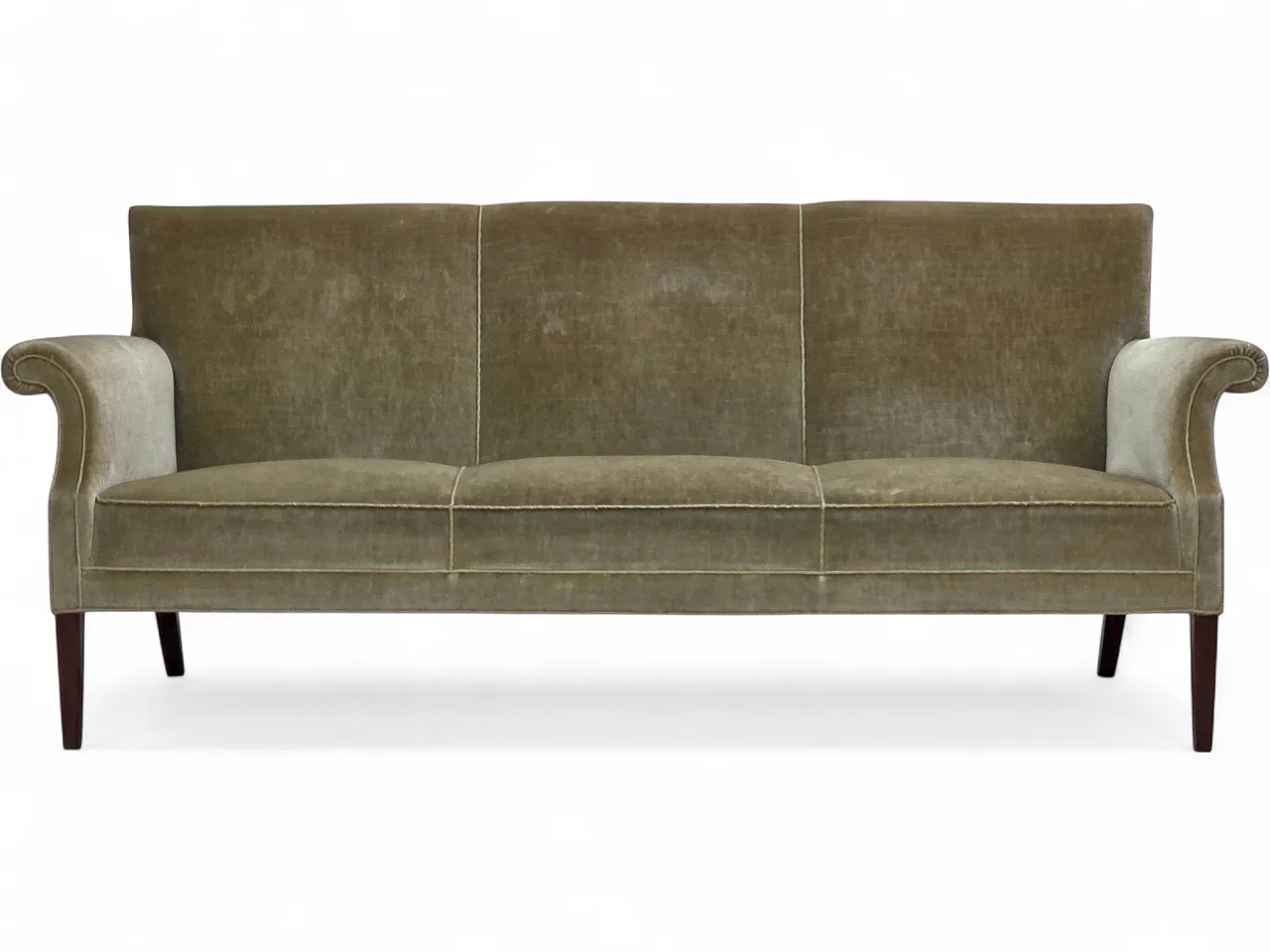 Divano danese a 3 posti, in velluto verde chiaro, anni '60 20