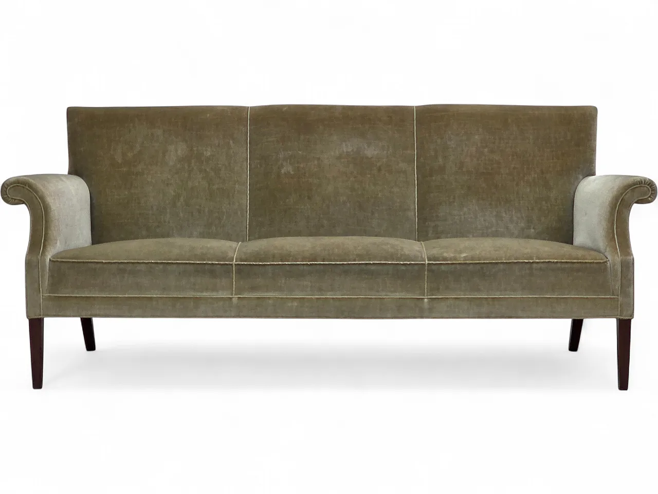 Divano danese a 3 posti, in velluto verde chiaro, anni '60 21