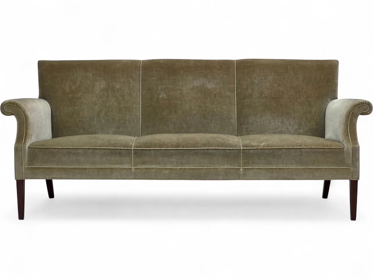 Divano danese a 3 posti, in velluto verde chiaro, anni '60 22