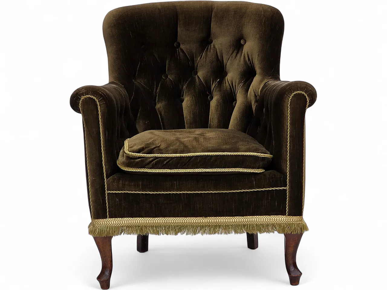 Poltrona scandinava, velluto verde, legno di frassino, anni '50 23