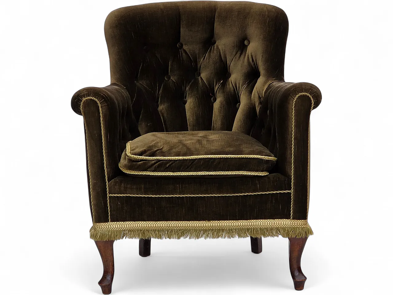 Poltrona scandinava, velluto verde, legno di frassino, anni '50 25