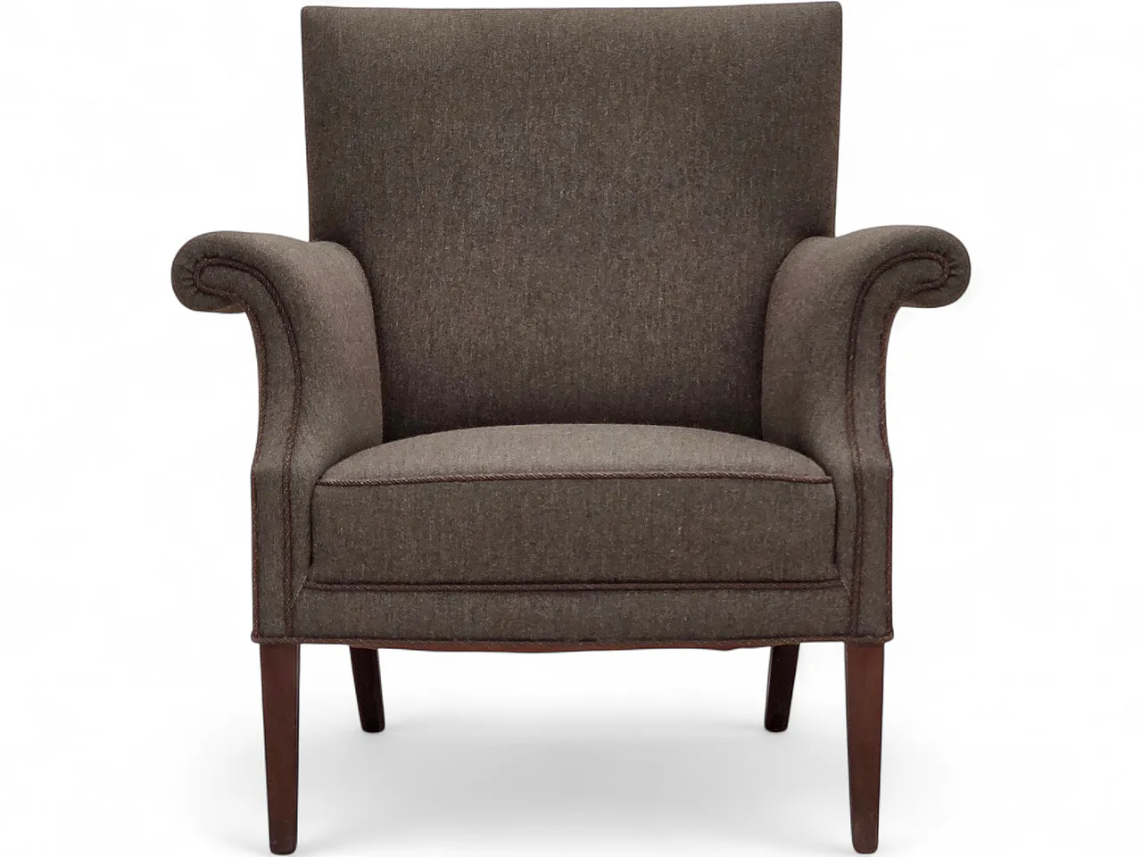 Poltrona danese, lana d'arredo, gambe in frassino, anni '60 21