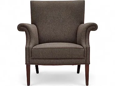 Anni '60, poltrona danese, lana d'arredo, gambe in frassino.