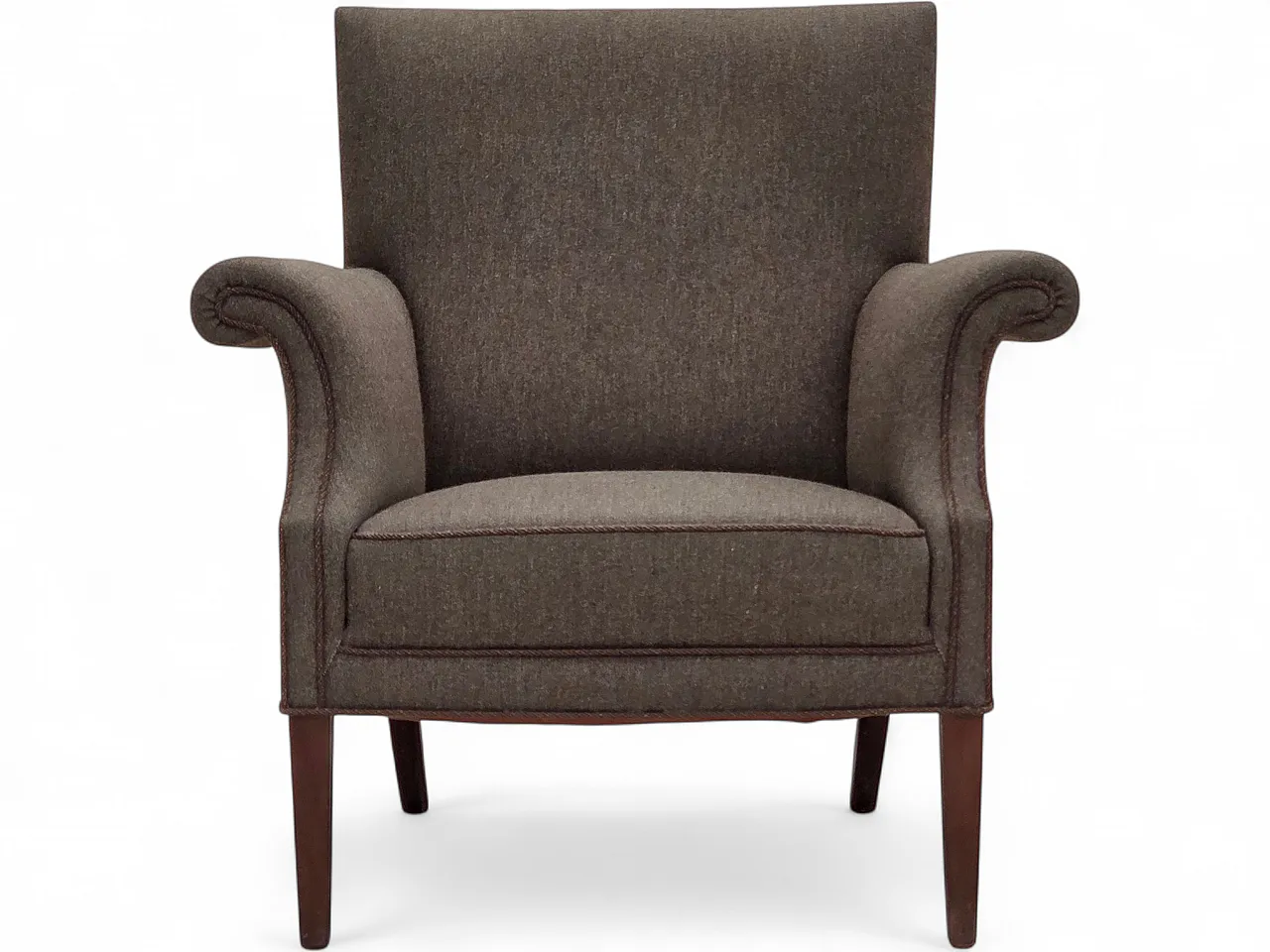 Poltrona danese, lana d'arredo, gambe in frassino, anni '60 22