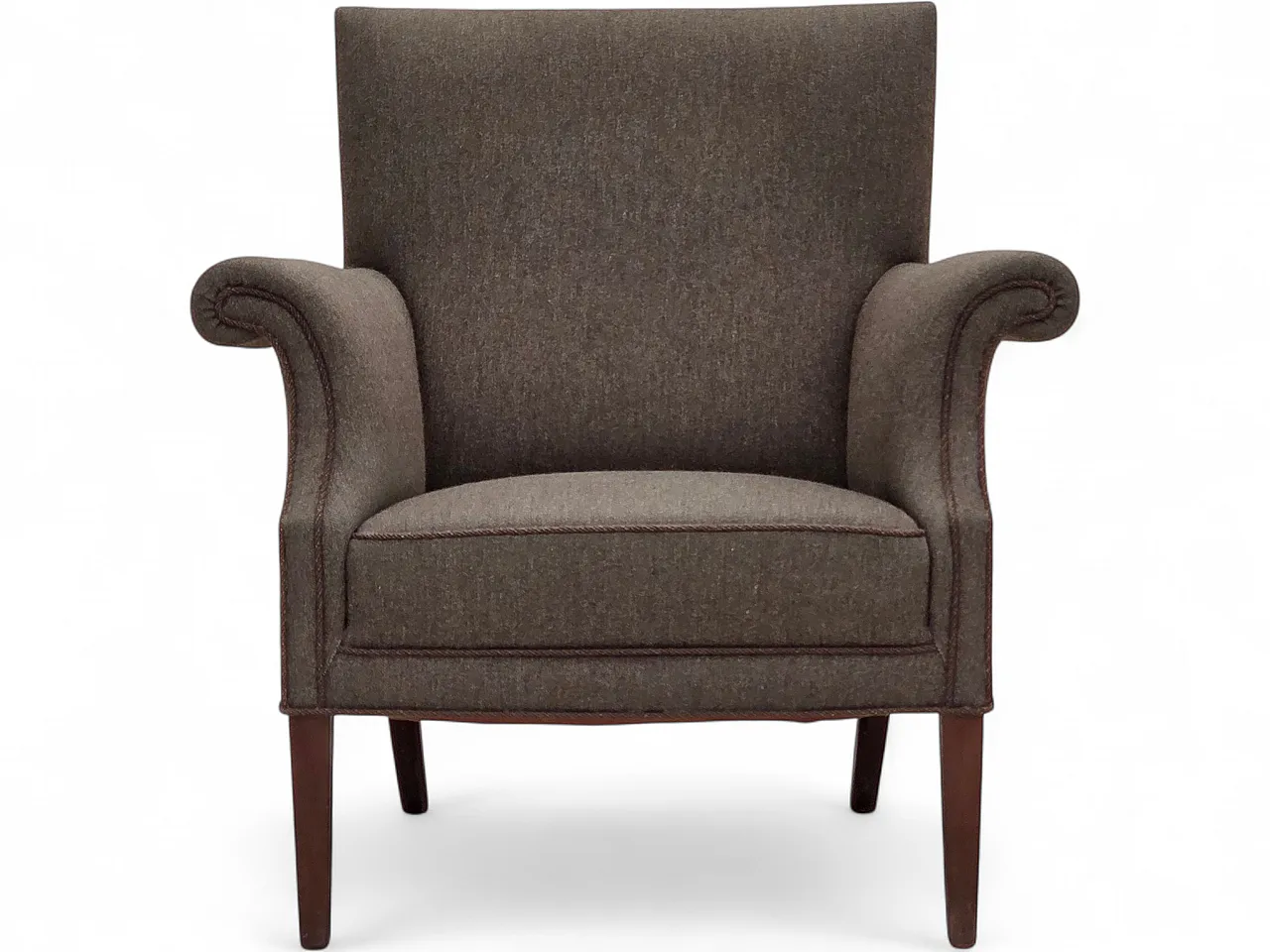 Poltrona danese, lana d'arredo, gambe in frassino, anni '60 23