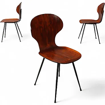 3 Chairs in plywood and metal, 1960s