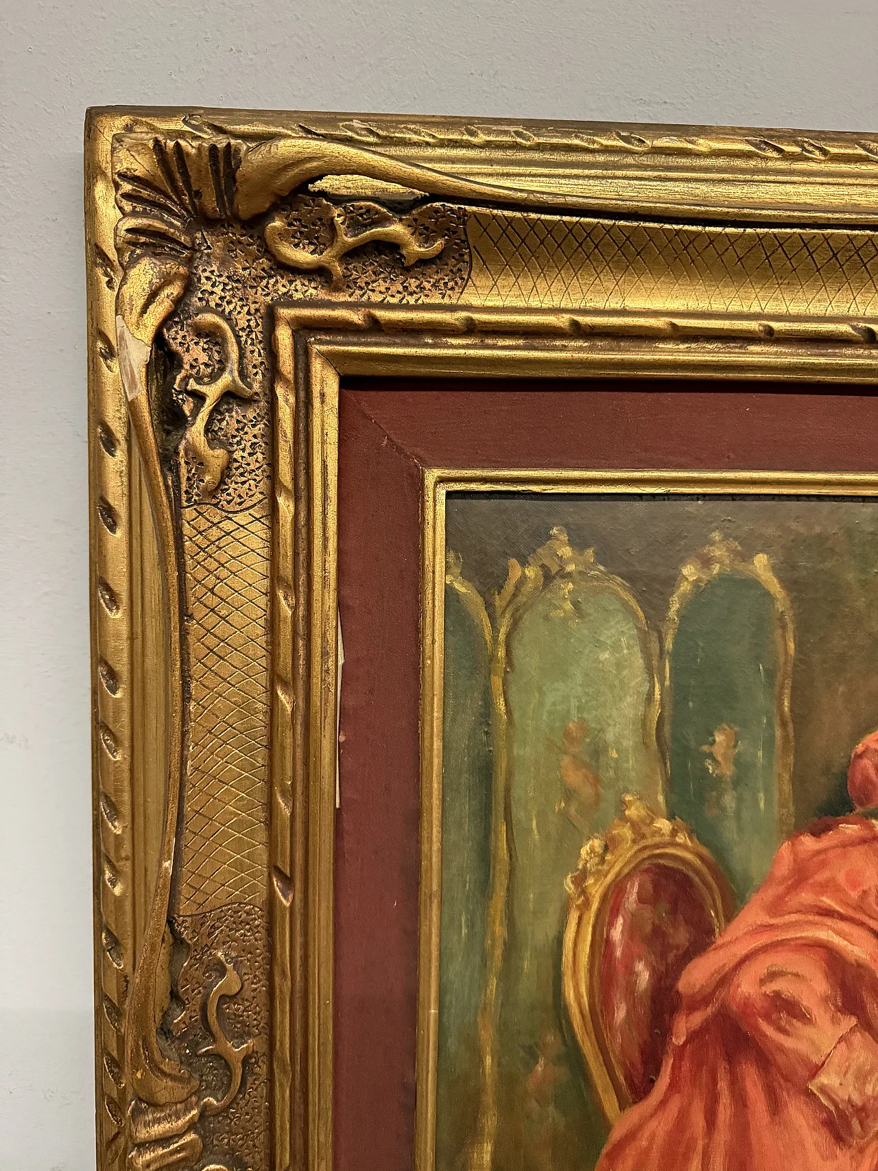 Oil painting on canvas Cardinal and Lady playing chess, Mironi, 1950 2