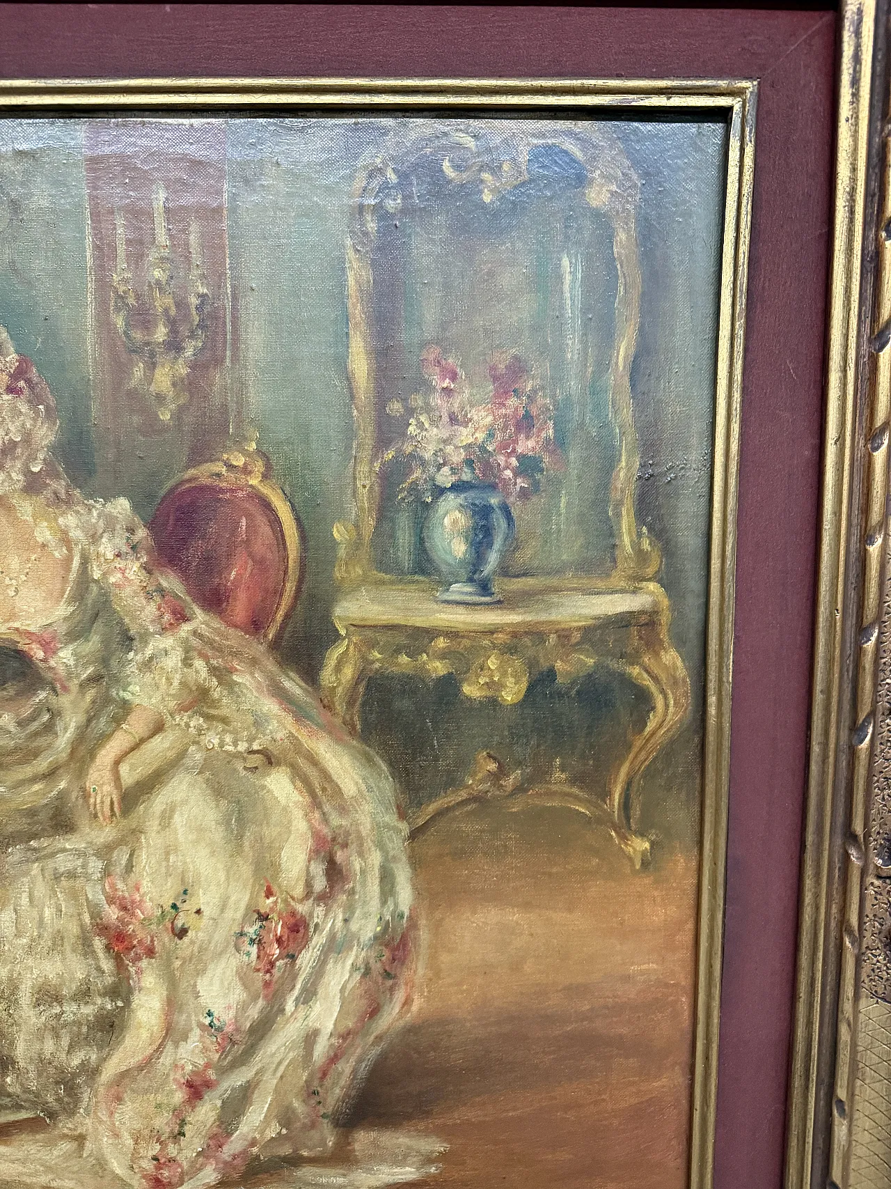 Oil painting on canvas Cardinal and Lady playing chess, Mironi, 1950 9