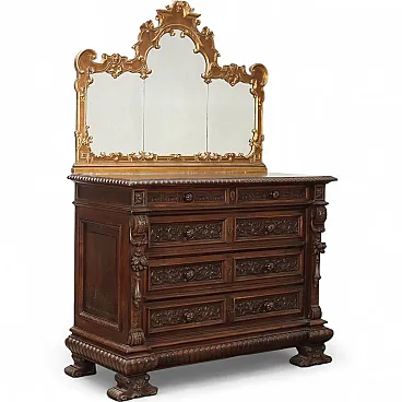 Neo-Renaissance dresser with mirror, 20th century