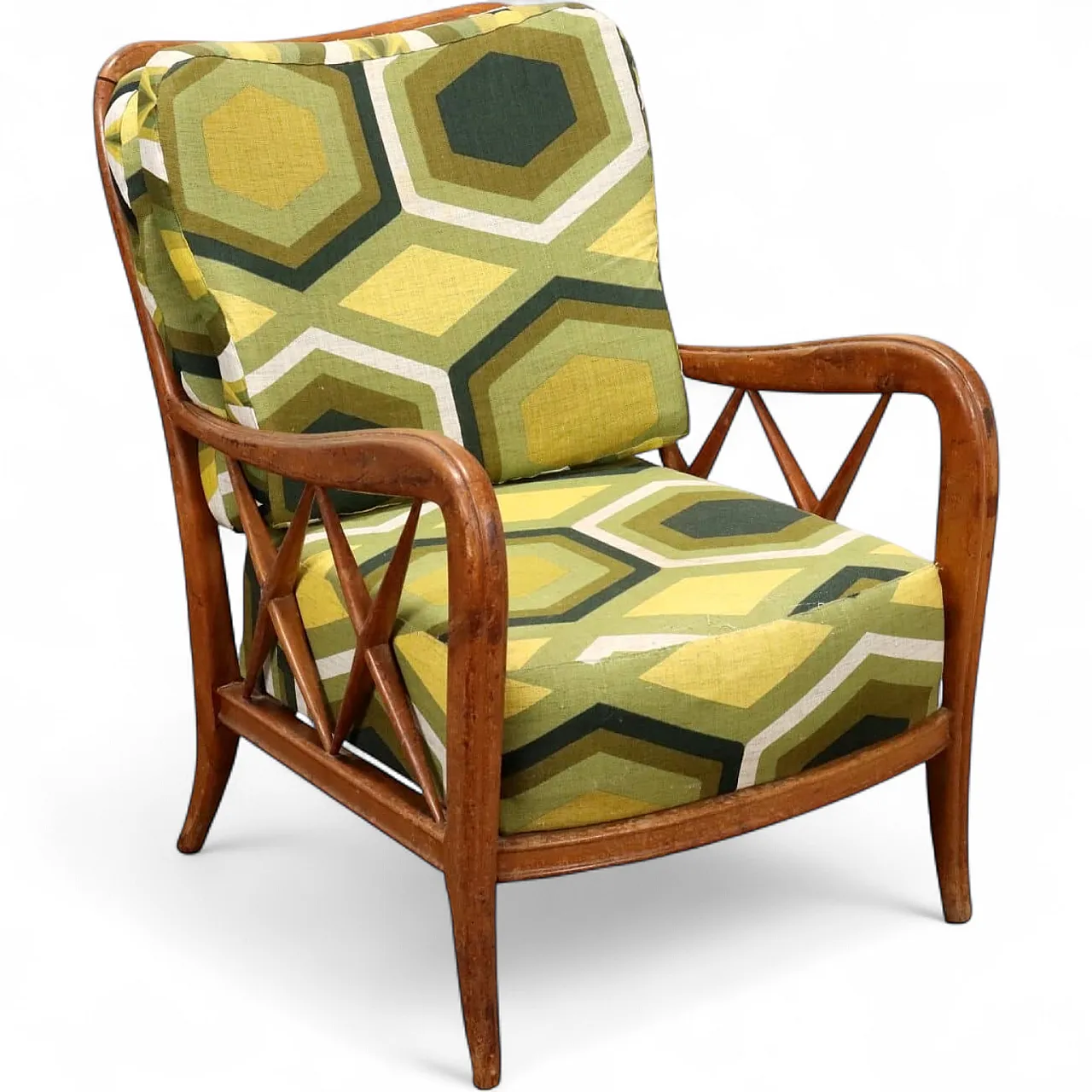 Armchair in beech wood and fabric, 1950s 9