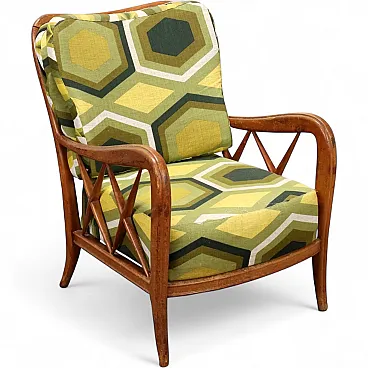 Armchair in beech wood and fabric, 1950s