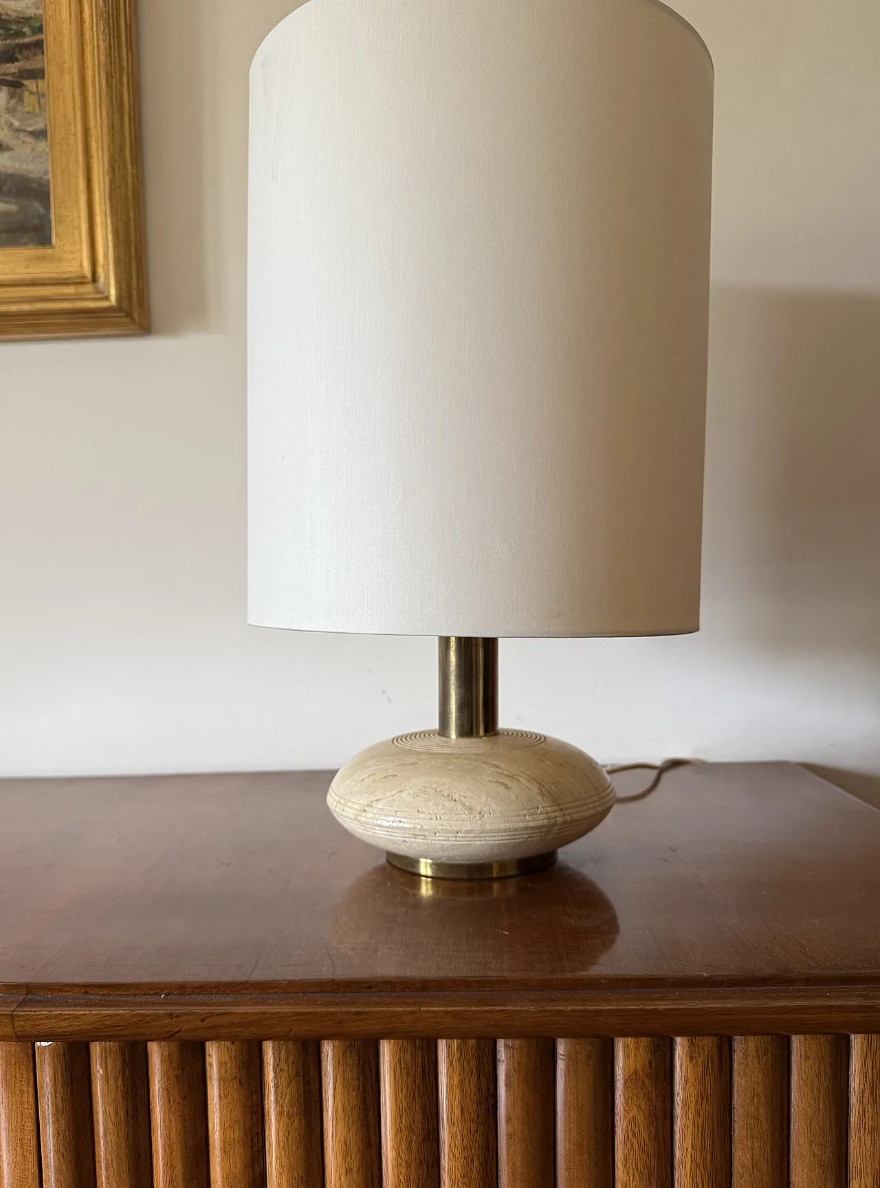 Table lamp in travertine and brass, Italy, 1970s 3