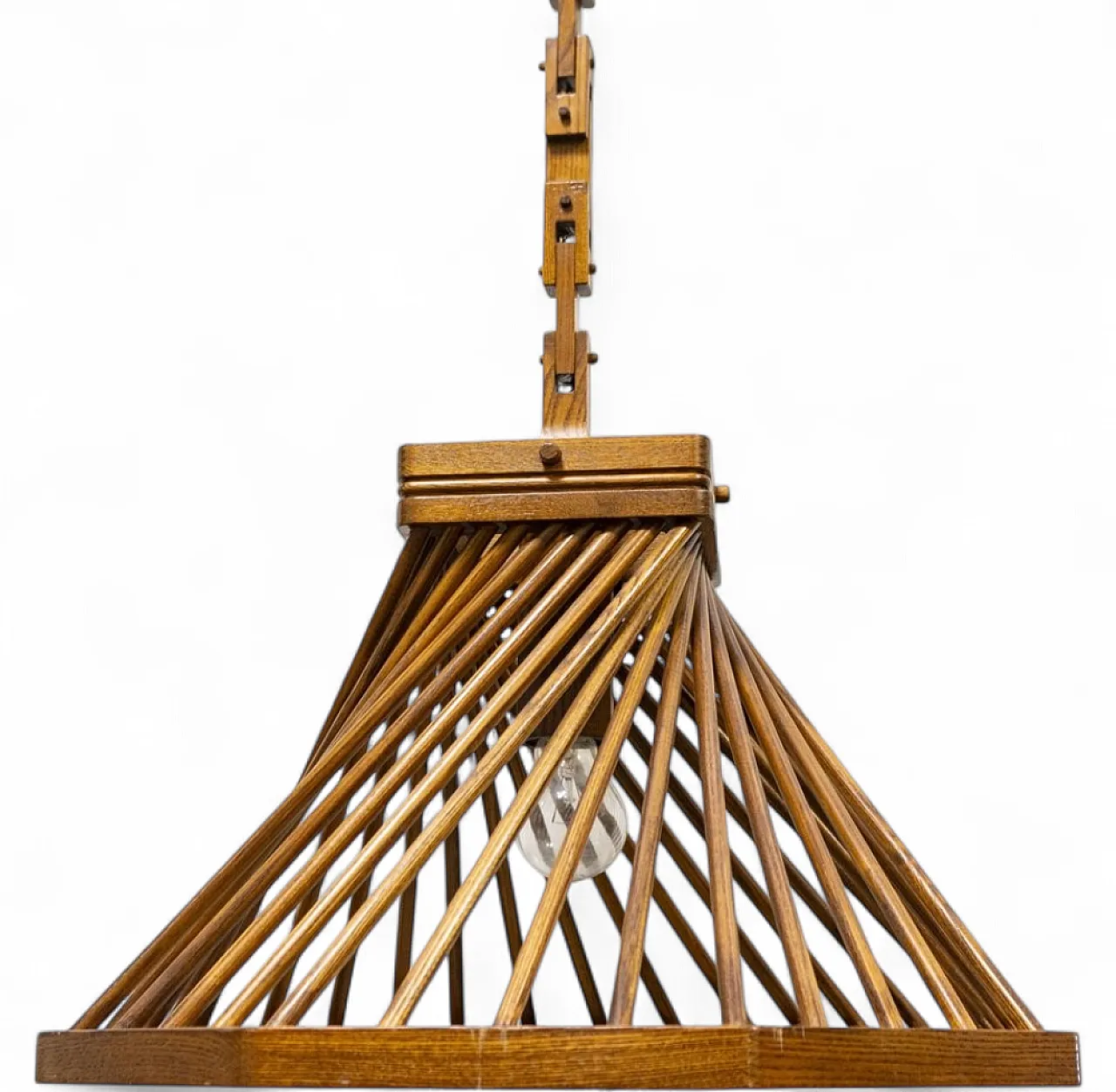 Lampada a sospensione in legno di Buonapace, anni '70 11