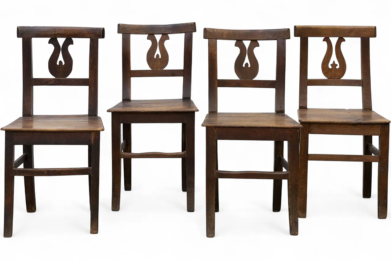 4 Rustic Lira chairs in walnut, mid-19th century 10
