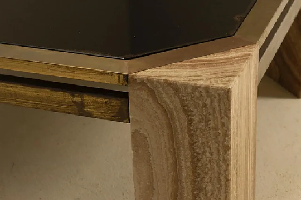 Tavolino da caffè in pietra e ottone, anni '70 3