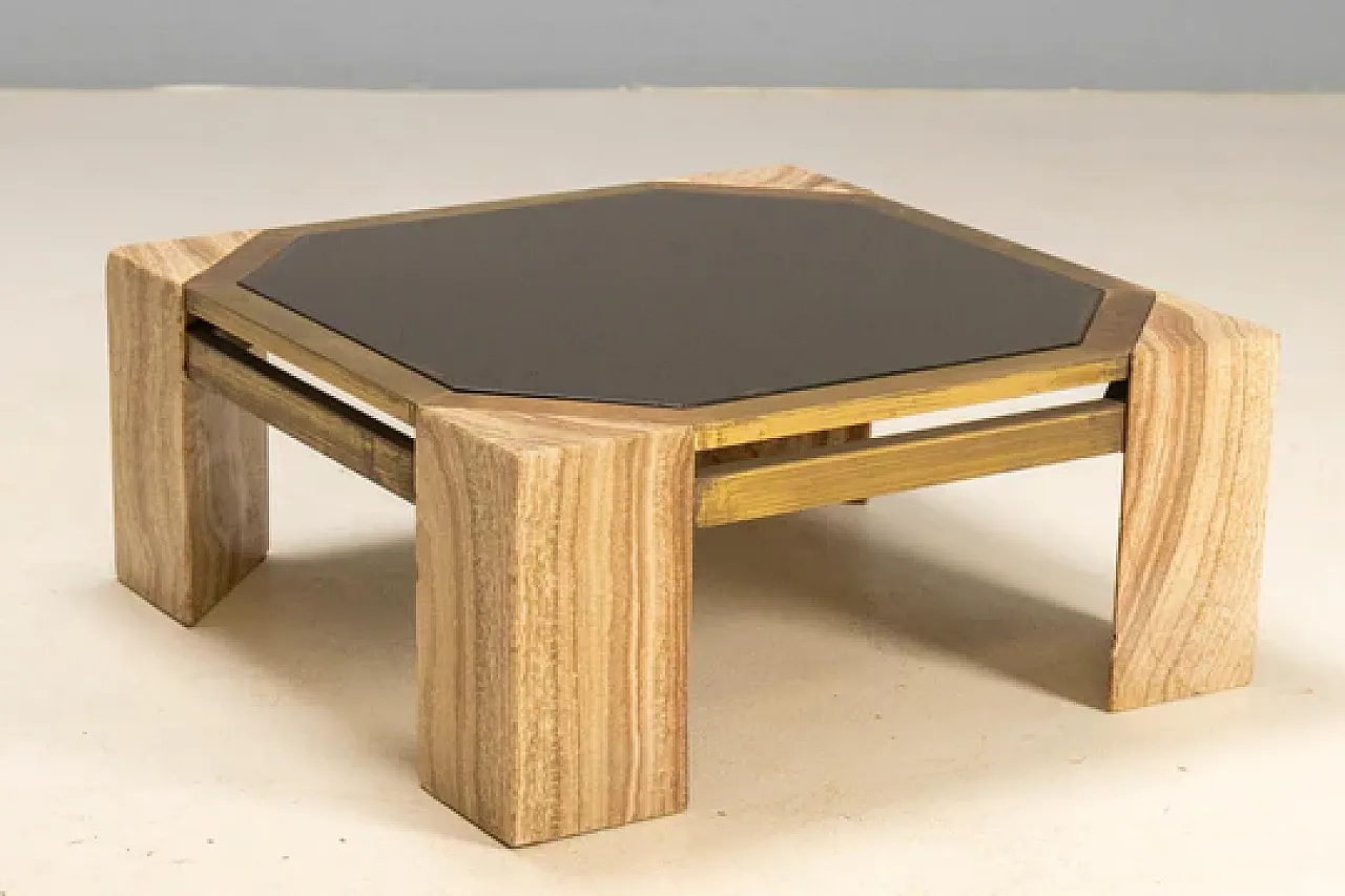 Tavolino da caffè in pietra e ottone, anni '70 4